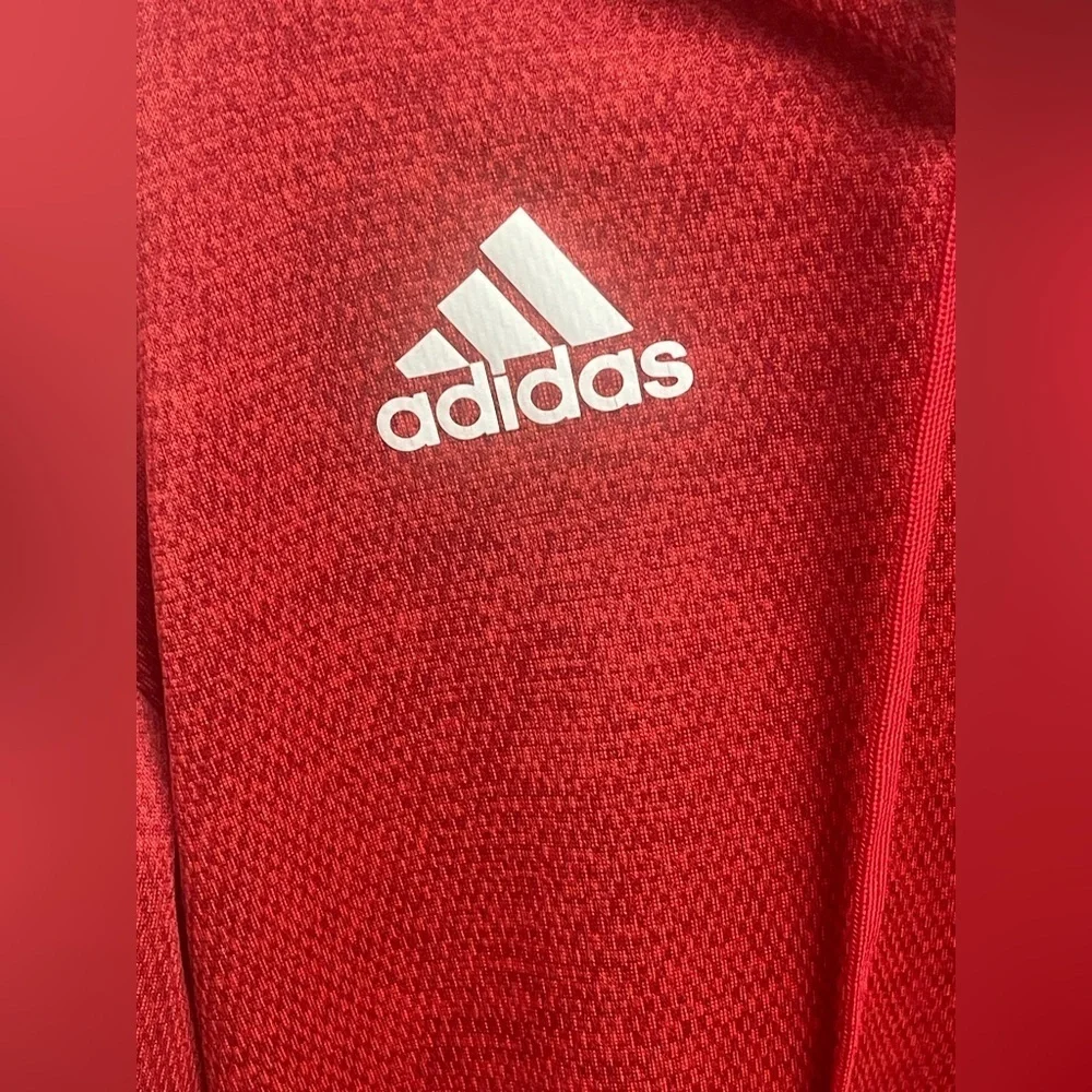 Adidas Red Full Zip Hoodie Sweatshirt Small S Logo Front Pockets Drawstring